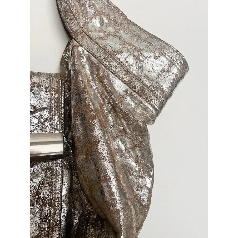 VTG KOOBA Purse Bag Metallic Silver 2000s Y2K Distressed Hobo Large Shoulder